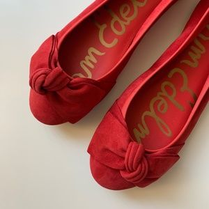 Sam Edelman Emma Crimson Suede Ribbon Flats